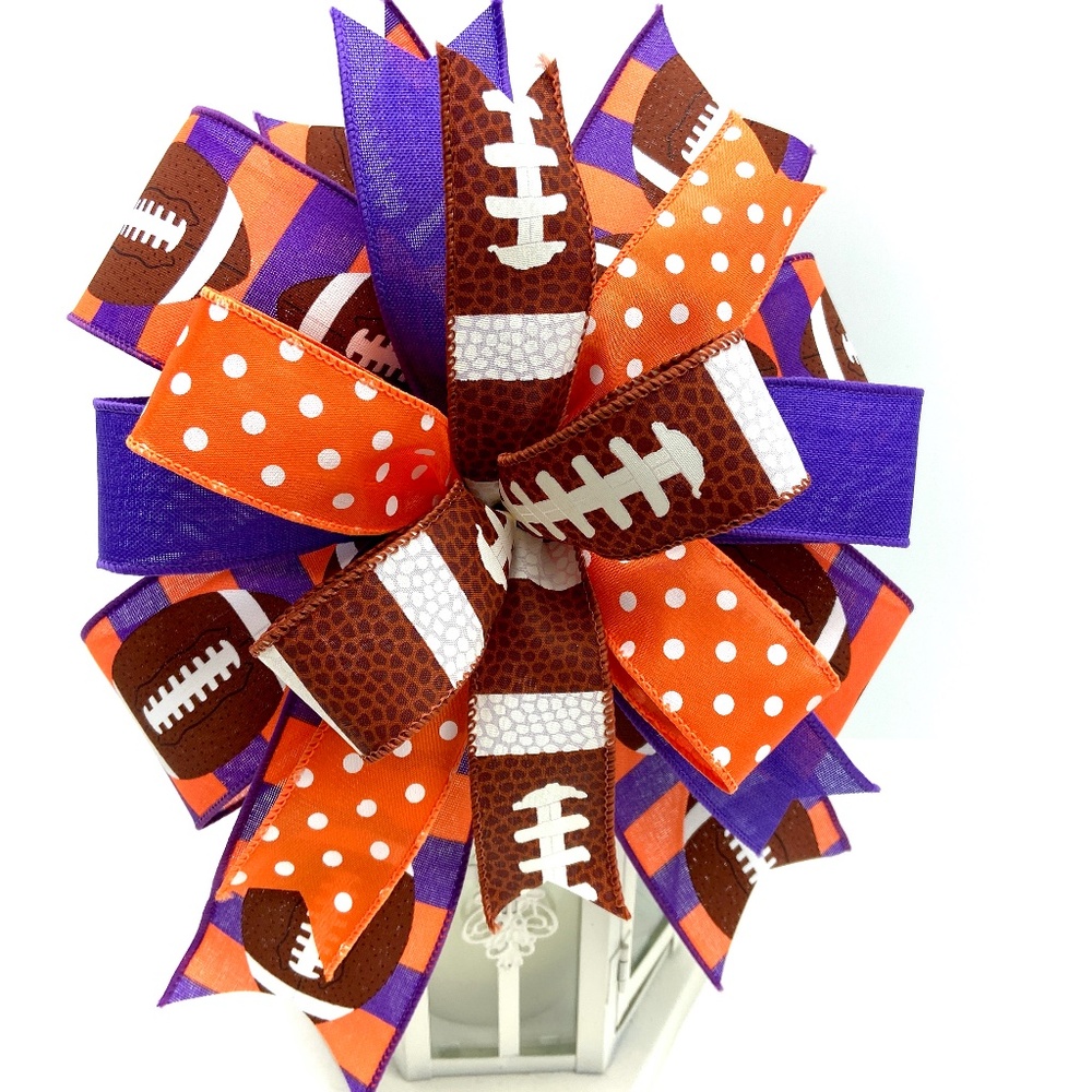 Handcrafted Orange & Purple Football Bow